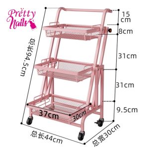 รถเข็น 3 ชั้นใส่ของเอนกประสงค์ สีชมพู สินค้ามีพร้อมส่งจ้า ปรับได้หลายระดับ