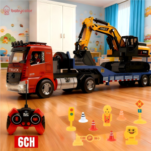 Babycolor Mainan Mobil Remote Control Set Mainan Trailer Besar RC 6 Channel Truk Trailer & 6 Channel Excavator