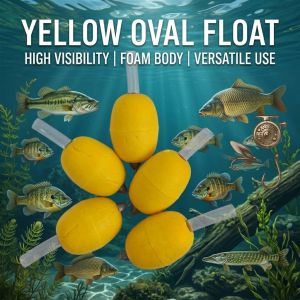 High Density Yellow Oval Fishing Float Durable Foam Body Clear Insert Tube Stable Weighted Bobber for Fishing Use