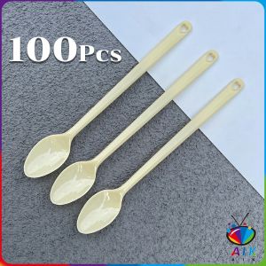 AIK ช้อนพลาสติก 100ชิ้น  ช้อนตักของหวาน ไอสครีมแบบใช้แล้วทิ้ง Plastic spoon