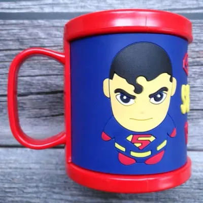 Hntob 350ml 3D Rubber Coated Character Anti-Fall Mug Cup Brushing Water Cups With Handle For Kids Baby BPA Free