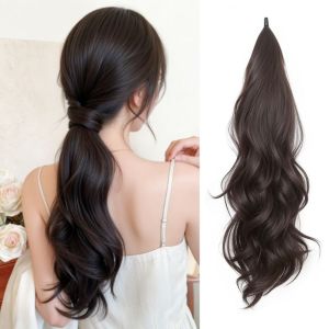 OOC Synthetic Long Curly Ponytail Extensions Flexible Wrap Around 28Inch Pony Tail Hairpieces Hair Accessories Fluffy Wave Ponytail Wig for Women