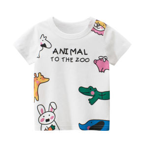 Magic Selection Baby Boys Girls Beach T-shirts Cartoon Bear Shark Print Short Sleeve Cotton Clothes 2-8 Years