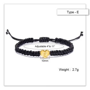 A-Z 26 Alphabet Letter Heart Bracelet For Women Men Handmade Braided Black Rope Initials Name Adjustable Bracelet Couple Jewelry