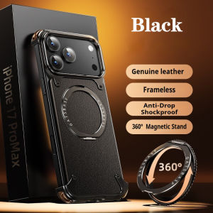OATSBASF Metal Frameless Genuine Leather Protective Cover with Magnetic Bracket Ultra-thin Mobile Phone Case for The 17 Pro Max/Pro/Air