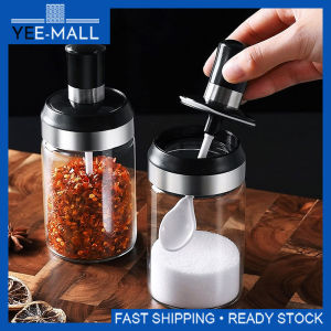 Glass Seasoning Bottle Salt Condiment Airtight Jar Spice Container for Salt Sugar Pepper Powder with Spoon Glass Spice Jar Seasoning Container with Lid