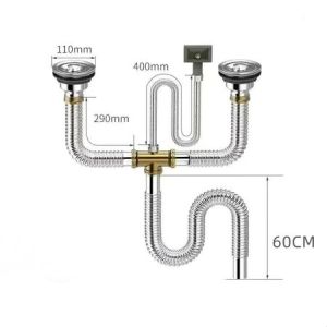 304 Stainless Steel Drain Pipe Double Vegetable Sink Drainage Device Kitchen Sewer Pipe FittingsFast shipping