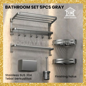 Set Rak Penyimpanan Kamar Mandi Rak Handuk Stainless SUS 304 Abu-abu - Bathroom Set 5pcs Gray - IGM