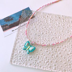 Colorful bead necklace playful cartoon cute childrens butterfly love collarbone chain girls accessory