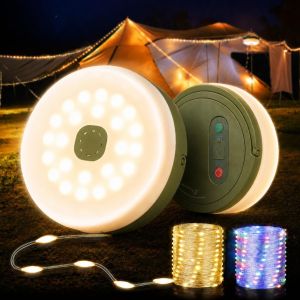Camping String Lights Quick Storage 32.8FT Rechargeable Tent Camping Lights with 8 Modes Hanging Waterproof Portable LED Lamp for Outdoor Patio Awning Garden Party Camping Essentials