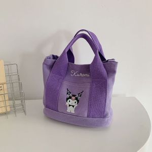 SOTOP แมว KT กระเป๋าผ้าใบ Kuromi สนูปปี้ การพิมพ์ลาย กระเป๋าโท้ทการ์ตูน ลำลองแบบสบายๆ สไตล์เกาหลีแบบ กระเป๋าสำหรับคุณแม่ การเดินทางการเดินทาง