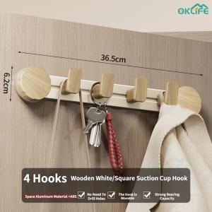 [OKLIFE. SG]Suction Cup Hook One Row Bathroom Hanger Movable Kitchen Wall-Mounted Door Hook for Clothes Coat Hat Bag Towel Keys