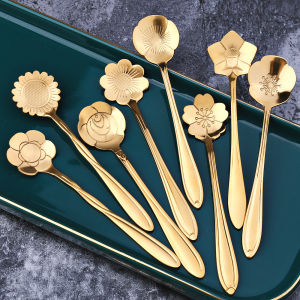 ZHUNIEDU Vintage Gold Tableware Stainless Steel for Sugar Ice Cream Coffee Dessert Mixing Spoon Flower Spoon Set Teaspoon Cutlery Set Soup Spoon