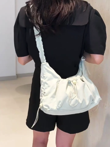 Chic Pleated Nylon Shoulder Bag For Women Lightweight Crossbody Bag With Ample Storage Pleated Strap