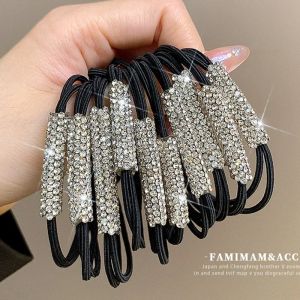 เชือกผู้หญิงหญิงสาวหัวตุ๊กตาแบบยืดหยุ่นสูงประดับเพชรจากเกาหลี10ชิ้นพลอยเทียมประกายยางยางรัดผมผมแบบเรียบเครื่องประดับขายดี