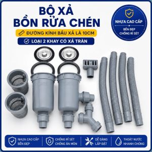 Bộ xả bồn rửa chén 2 khay HALTO bộ thoát nước chậu rửa đôi cao cấp