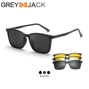 Grey Jack Kacamata Clip On 4in1 Lens Polarized Model Kotak Ringan Bahan TR90 Bisa Lensa Minus Fashion Pria Wanita 6203