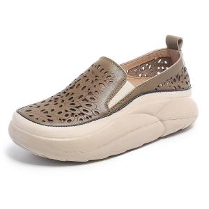 Summer Lightweight Breathable Handmade Leather 4cm Flat Sandals for Womens Casual Hollow Out Sandals