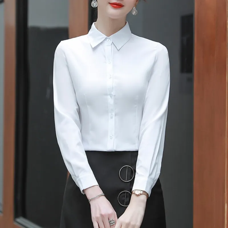 Women Blouse White Shirt Top Office Work Formal Plus Size Long