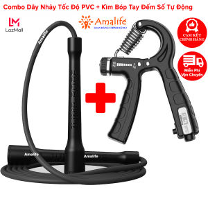 Combo Dây Nhảy Tốc Độ PVC Dày 6mm Dài 3m + Kìm Bóp Tay Đếm Số Tự Động Kháng Lực 5 - 60kg Chính Hãng Amalife