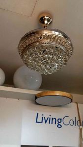 Local Seller Crystal Ceiling Fan Chandelier Indoor Luxury Hiding Quiet 42 Inch Polished Gold Retractable Ceiling Fan Light LED 3 Color Setting Remote Control