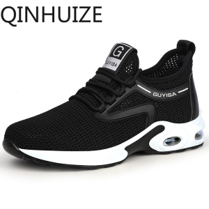 QINHUIZE Summer work safety shoes men wear steel toe cap air cushion breathable mesh surface light protective work boots