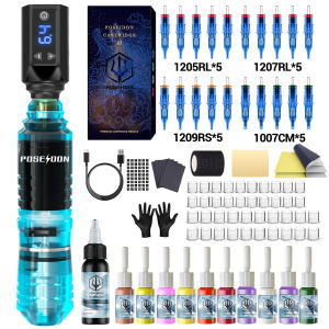 POSEIDON Tattoo Pen Kit-Tattoo Pen with 20Pcs Tattoo Cartridge Needles Wireless Tattoo Machine with 1500mAh Power Supply and Tattoo Supplies for Artist
