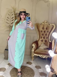 Dress Rayon Kombinasi 2 Warna Lengan Panjang Wanita Dewasa Kondangan Kekinian Terbaru Daster Busui