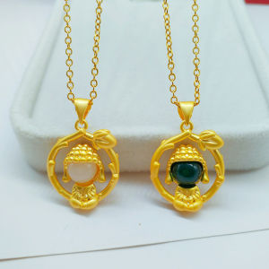 Copper gold-plated lotus faceless Buddha pendant best-selling sand gold inlaid emerald Buddha necklace stall holiday gift gift