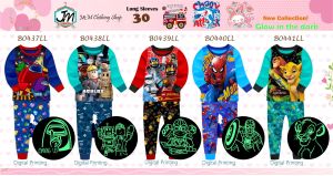 Sale! Sale! Assorted Glow in the Dark Long and Short Sleeves Pjs Terno for Boys