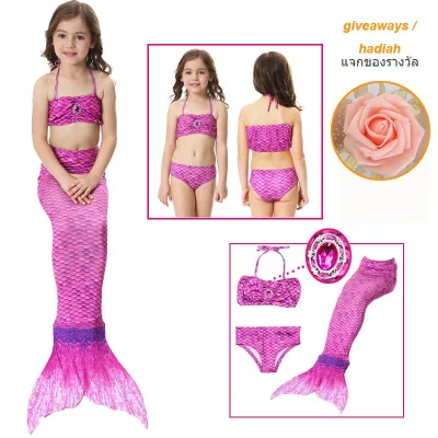 HIKAYA Little Girls Mermaid Swimming Swimmable Mermaid Tail Swimwear Costume For Swimming Beach Children Bikini Swimmable Suit Princess Mermaid Tails Monofin Fancy Dress