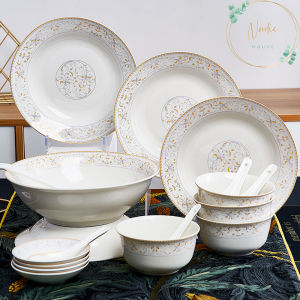 18PCS Ceramic Premium Dinnerware Dishes Set Bowl and Plate set Soup Bowl Rice Plate Spoon Gift Set Dinner ware Plates