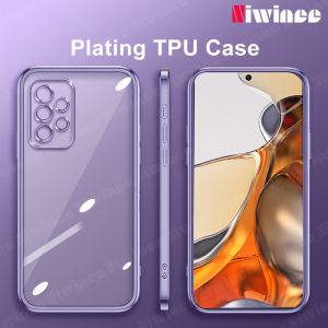 NIWINEE หรูหราชุบสแควร์ตรงขอบใส TPU Soft Case สำหรับ Samsung Galaxy A52 A52 5G A52S 5G A32 4G A72 A53 5G A33 5G Clear พร้อมเลนส์เต็มรูปแบบ Carema ป้องกันปลอกกรณีขายร้อน