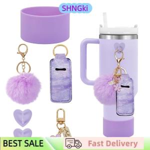 SHNGki 6pcs Accessories Set Water Bottle Boots Cover Mini Hooks Lipstick Sleeve Pouch Pom Daisy Charm Keychain For Stanley Tumbler