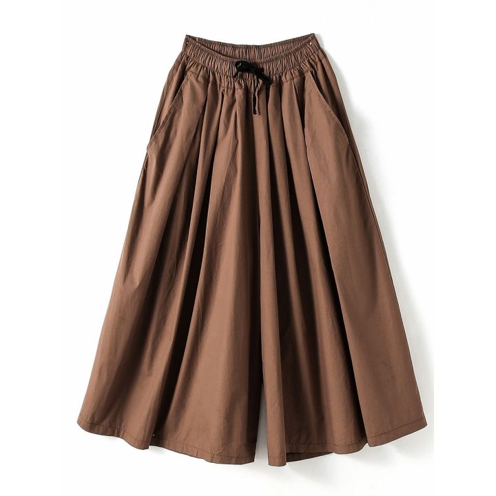 Women Wide leg Shorts Skirt Long Cotton Plain High waist Loose