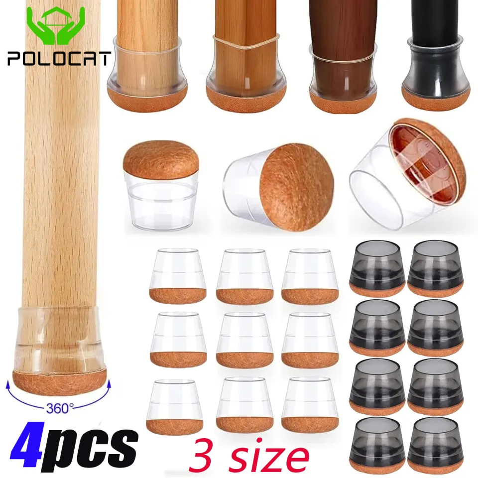 4pcs Black Silicone Chair Leg Floor Protectors with Wrapped Felt