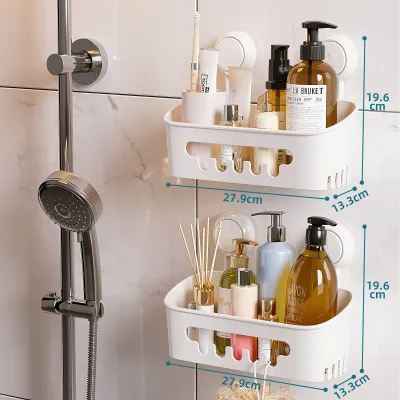 TAILI Shower Caddy Suction Cup 2 Pack Bathroom Shower Basket Wall Mounted Organizer Shelf for Shampoo Body Wash Conditioner Plastic Shower Rack for Kitchen & Bathroom Drill-Free Removable…