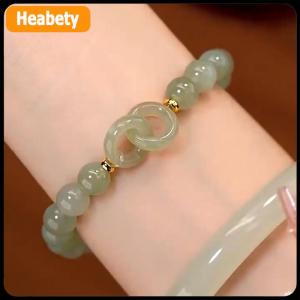 【2-3 days delivery】 Fashion Double Ring Interlocking Hetian Jade Beaded Bracelet Female Ins Style Love Safety Buckle Bangle For Bestie Birthday Gift