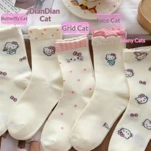 Zebina Dễ Thương Hello Kitty Mid-Bê Vớ Đối Với Phụ Nữ Ngọt Ngào thiết kế hoạt hình Với chấm bi Và viền ren Thoáng Khí Mùa Hè Cotton Cảm Thấy