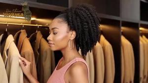 VAVANGA Short Marley Hair Drawstring Ponytail Black 4C Afro Puff Bun Braiding Ponytail Hair with Clips Synthetic Afro Kinky Curl Pony Tail Hairpiece for Black Women - Natural Black 12"