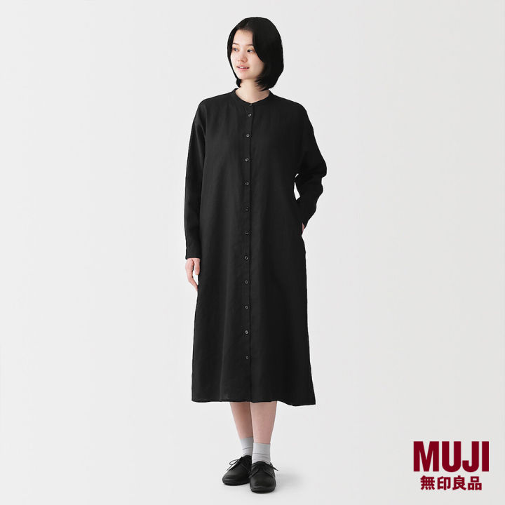 muji dress linen Muji Womens Maxi Linen Shirt Dress Med Long Lagenlook Collared Button Down