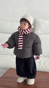 Thickened childrens clothing 2025 Winter baby reversible cotton coat jacket and boys fleece-lined jeans set