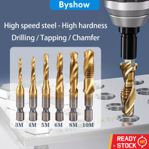 Byshow Titanium Coated HSS Accurate Thread Tap Set Tap Drill Bits Set Metric Drill Bit Quick Change Hex Cnogry Compound M3 M4 M5 M6 M8 M10 Hand Tools