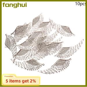 fanghui 10ชิ้นสีทอง เงิน ทองสัมฤทธิ์แบบเส้นลาย wraps จี้รูปปีกนางฟ้างานฝีมือโลหะสำหรับ DIY Headwear เครื่องประดับทำเครื่องประดับ