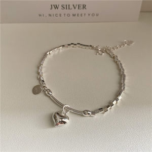 Viviann original s925 sterling silver square circle love pendant bracelet girl gift elegant charm heart bracelets chain beautiful silver color fashion for women wedding Lady cute