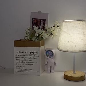 LZD  Bed & Breakfast Solid Wood Fabric Nordic Decorative Table Lamp Bedroom Bedside Lamp Simple Creative Remote Control Night Light Energy Saving led