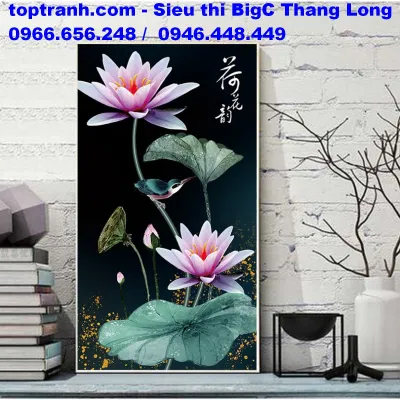 Tranh thêu chữ thập hoa sen hồng thêu kín TT2772 chưa thêu