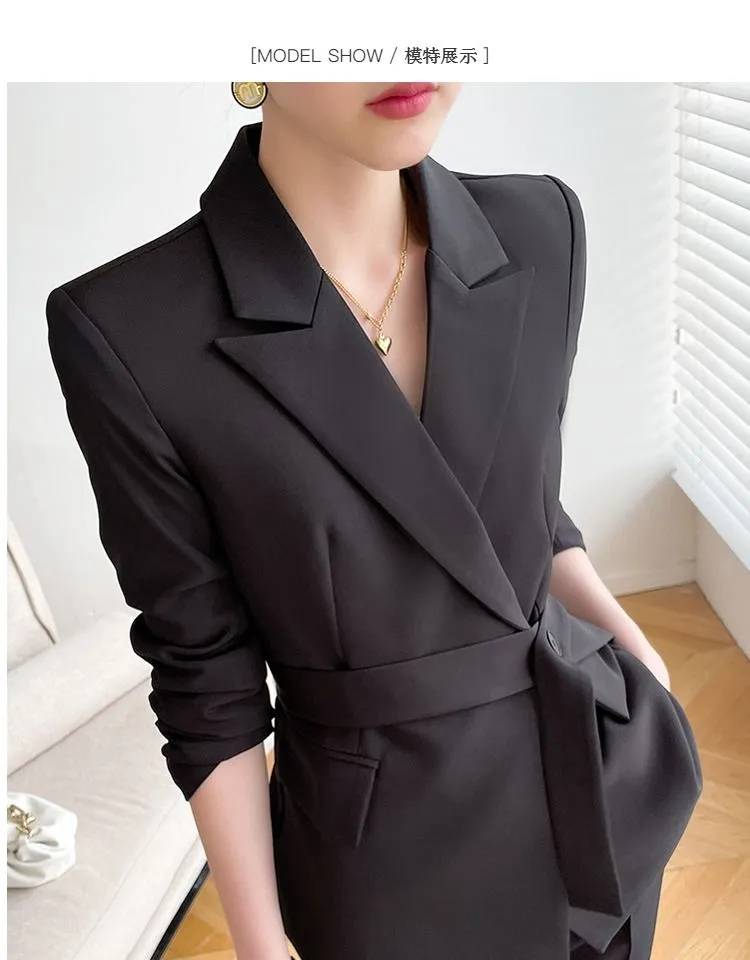 Black Suit slim blazer high waist pants Two Piece women