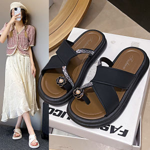 (+1 SIZE) elegant korean fashion simple slip on sandals for women
