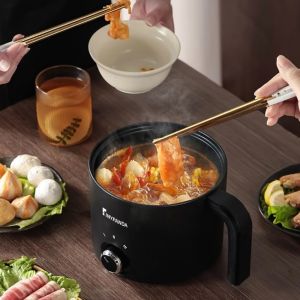 HESSIN Stainless Steel Electric Cooker Pot with Steamer Non-stick 1.8L Multi-functional Electric Cooker Boiling Anti-dry Burning Dormitory Hot Pot Student